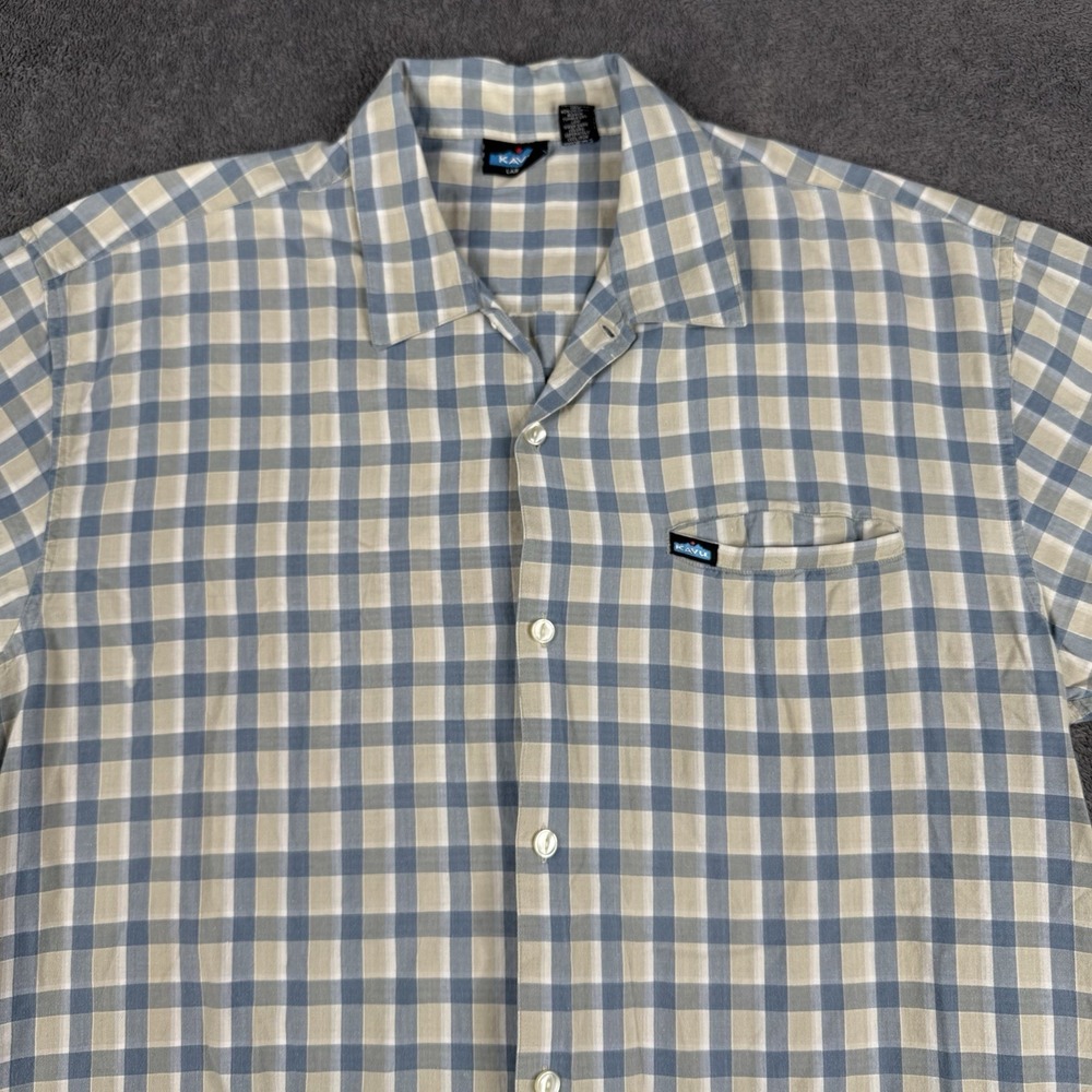 Kavu 100% Cotton Short Sleeve Yellow Plaid Button Down Shirt Sz Large